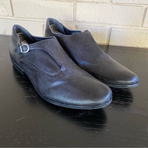 J. Jill Bootie Loafer Flat Shoes Sz 9 Black Leather Low Heel Monk Strap - Picture 1 of 7
